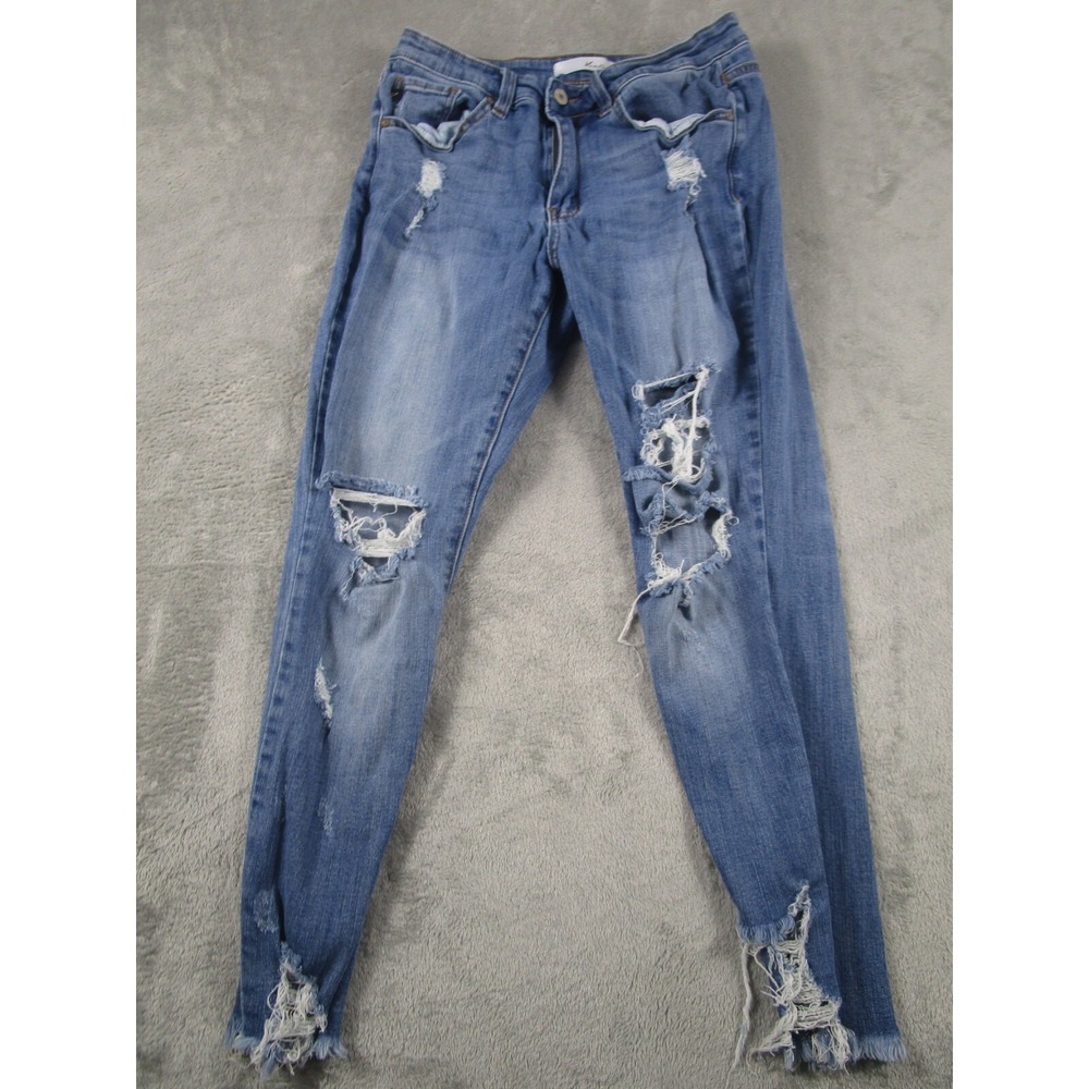 Kancan Jeans Womens 28 Blue‎ Denim Distressed Mid Rise Ankle Skinny
